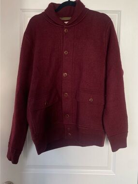 Mens Maroon Button-Front Wool Cardigan Jacket